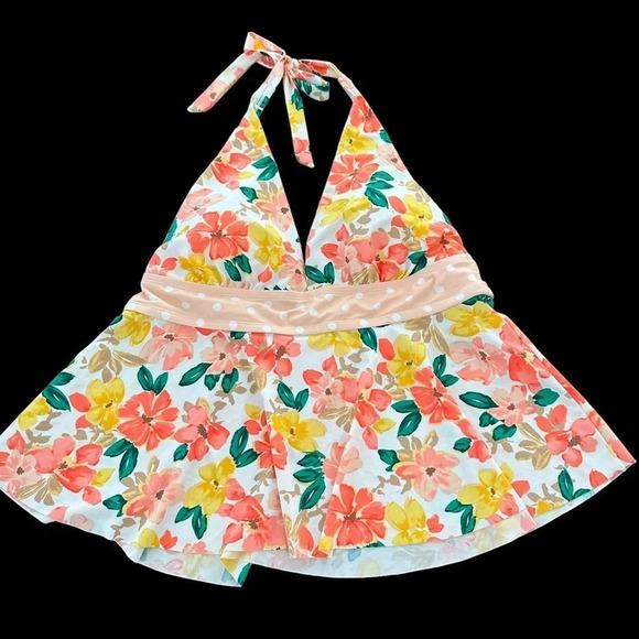 NWT Time and Tru Size 1X 16W 18W Floral halter Tankini swim Top New Swimsuit - Picture 1 of 4